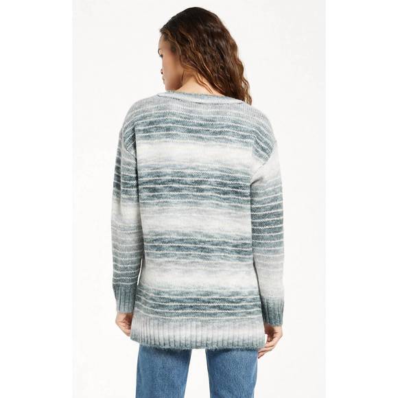 NEW Z SUPPLY parnell petite cable knit sweater in grey/blue stripe - Picture 2 of 2
